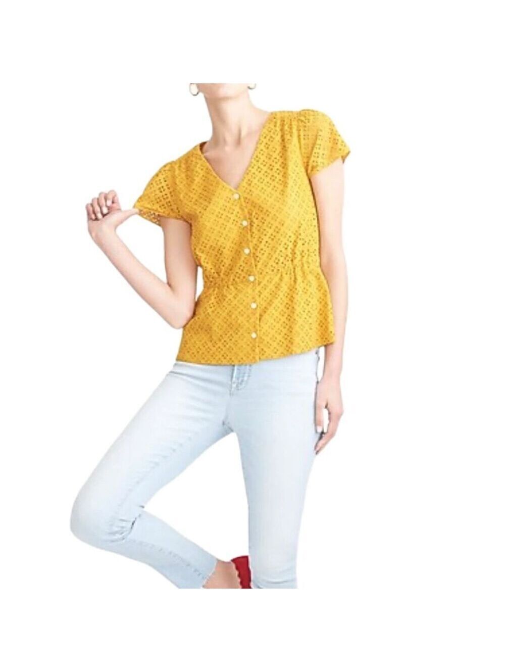 J. Crew Mustard Eyelet Peplum Top Sz 8